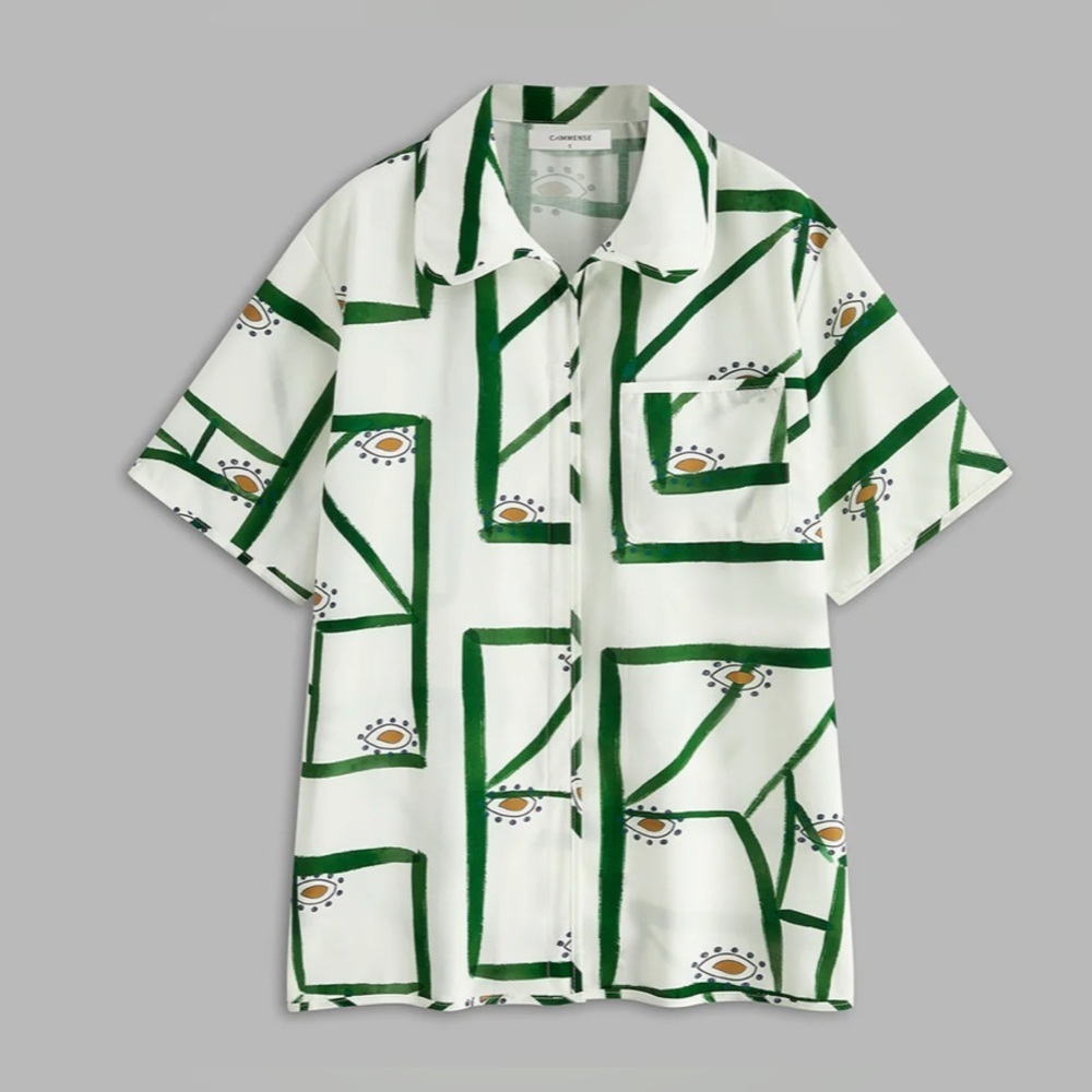 Commense White and Green Short Set with Floral Trim - Picture 10 of 12